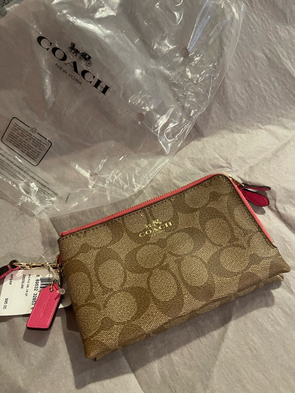 NWT Coach “Dahlia Pink”Double Zip Wristlet - Picture 2 of 9